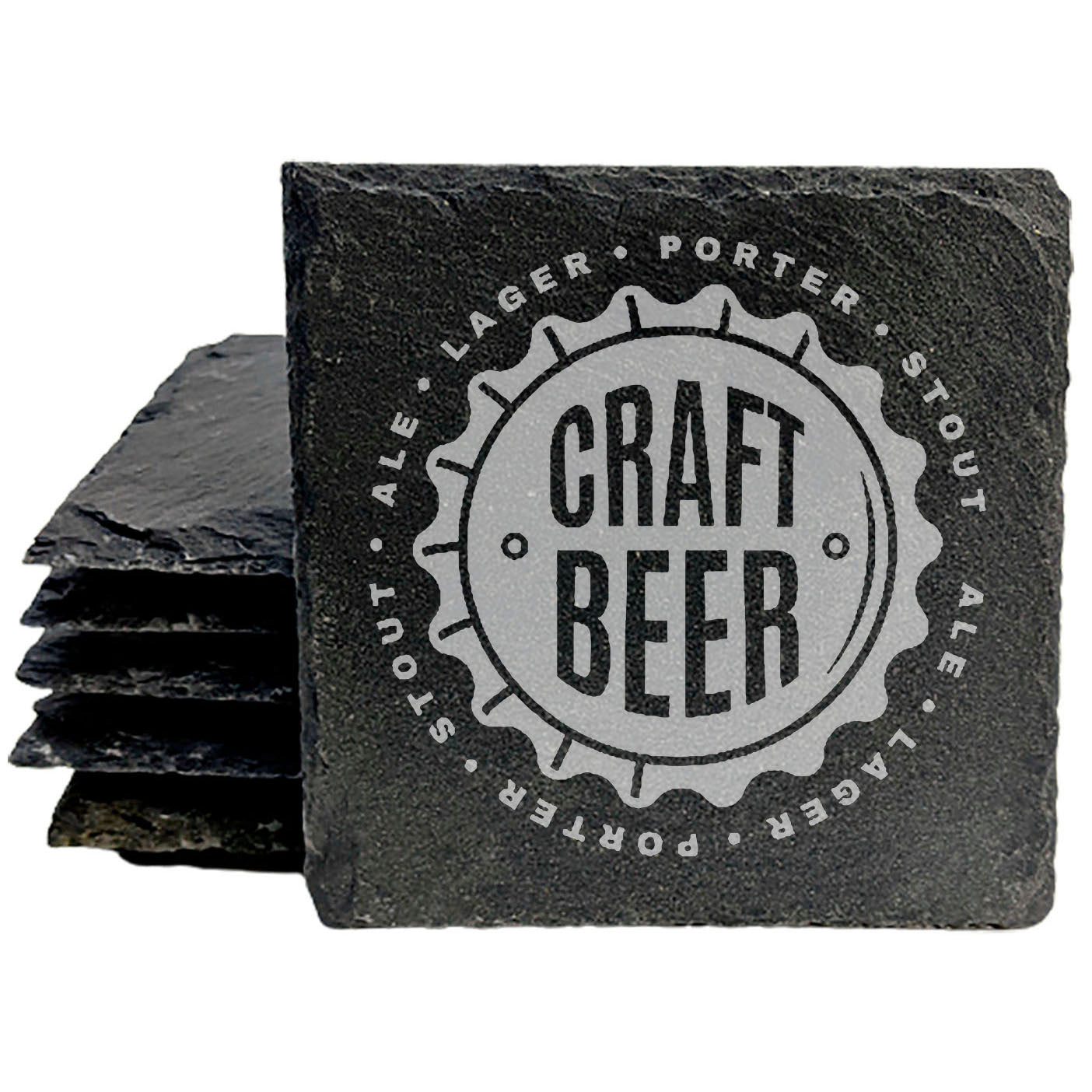 Level Up Your Craft Beer Game: Laser-Etched Slate Coasters with Bottle Cap Design