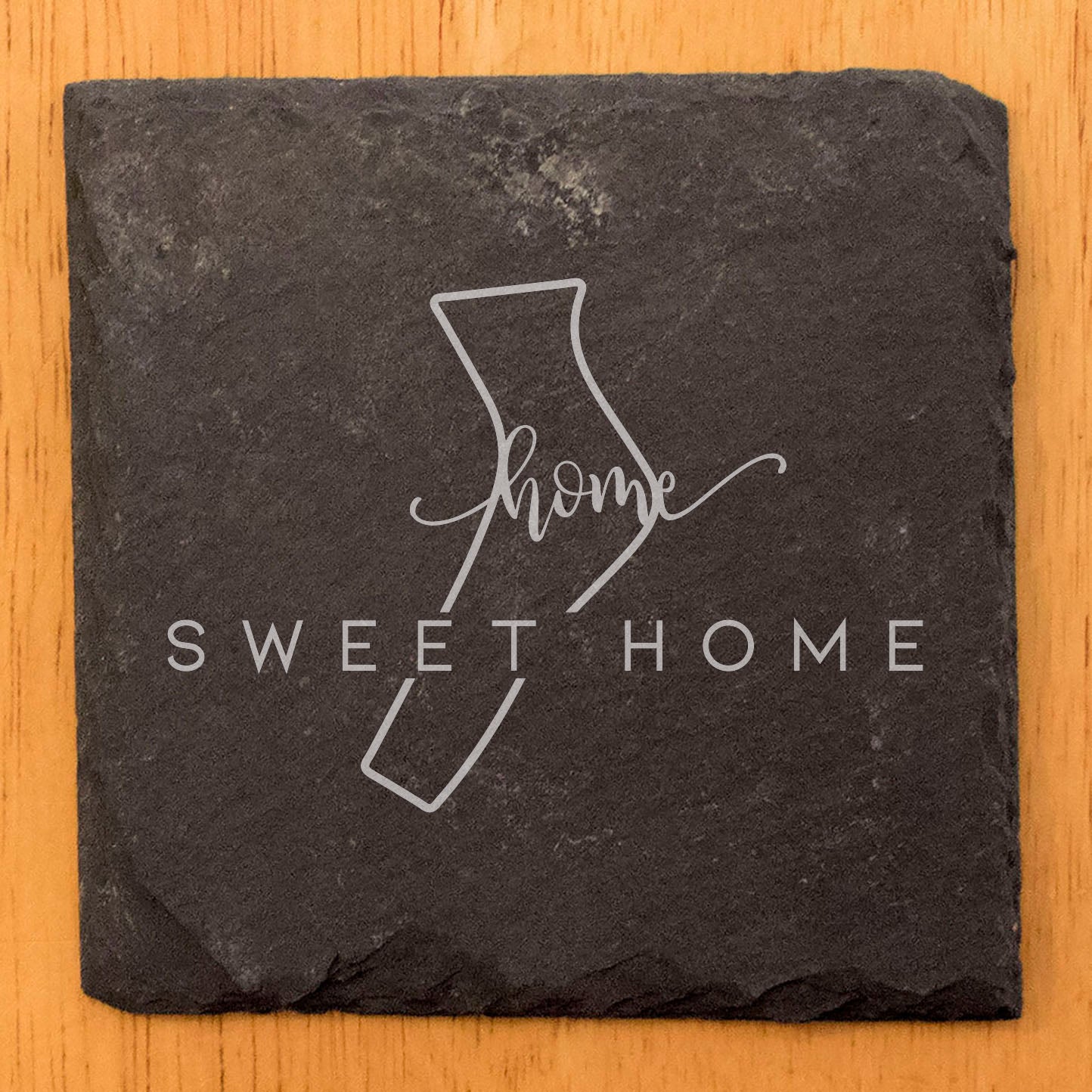 Rustic Slate Coasters Set of 4, Round 4" with 'Home Sweet Home' Delaware Design, Perfect Gift for Holidays, Birthdays, Housewarming, She-Shed, Man Cave, Made in Oregon, USA, Natural Chipped Edge