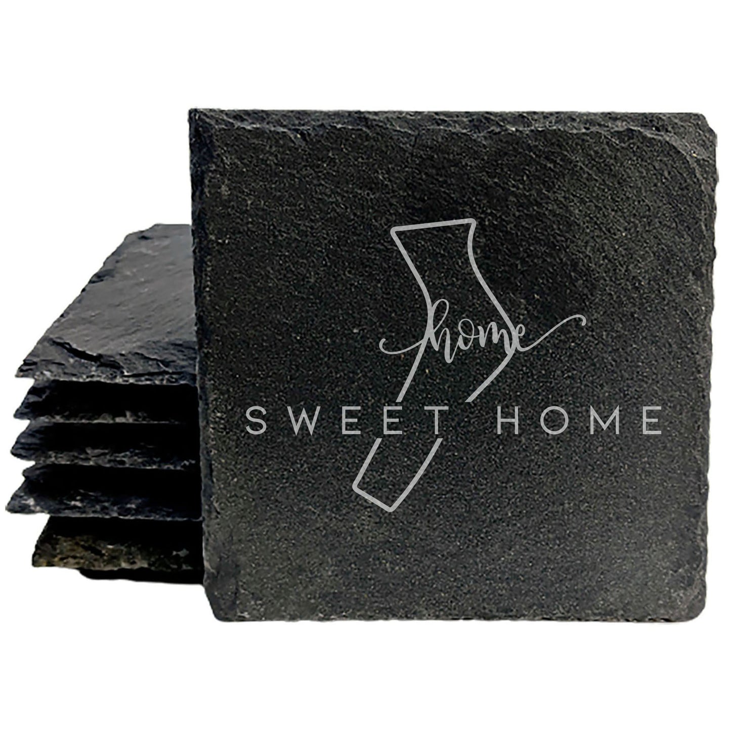 Rustic Slate Coasters Set of 4, Round 4" with 'Home Sweet Home' Delaware Design, Perfect Gift for Holidays, Birthdays, Housewarming, She-Shed, Man Cave, Made in Oregon, USA, Natural Chipped Edge