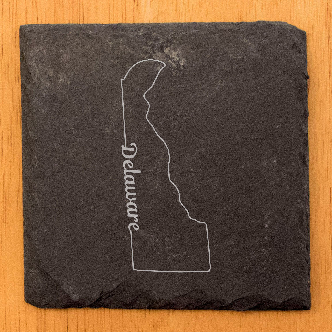 Rustic Slate Coasters Set of 4, Round 4" with Delaware State Outline Design, Laser Etched, Perfect for Holidays, Birthdays, Housewarming, She-Shed, Man Cave, Made in Oregon, USA,