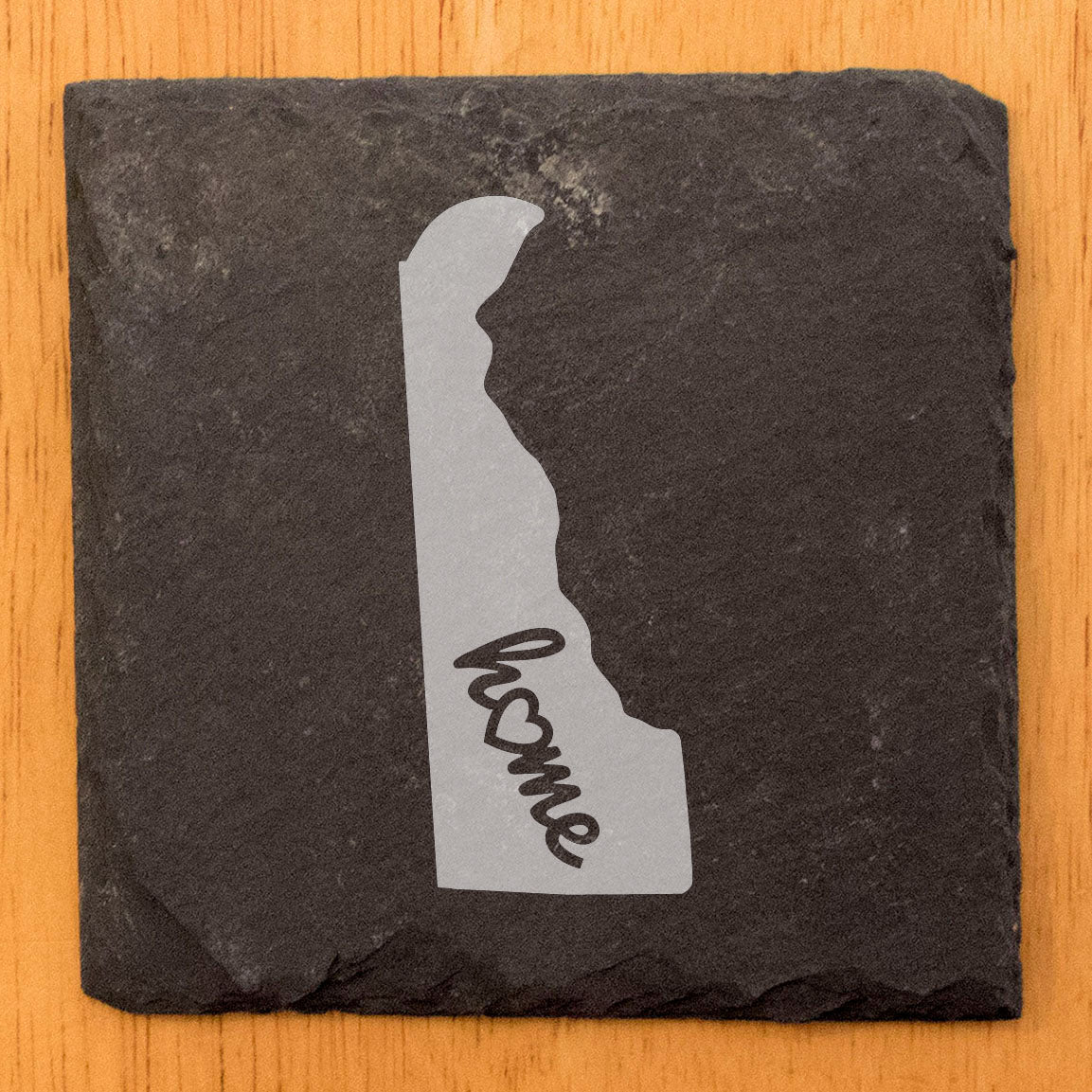Rustic Slate Coasters Set of 4, Round 4" with Delaware 'Home' Heart Design, Perfect for Holidays, Birthdays, Housewarming Gifts, She-Shed or Man Cave, Made in Oregon, USA, Natural Chipped Edge