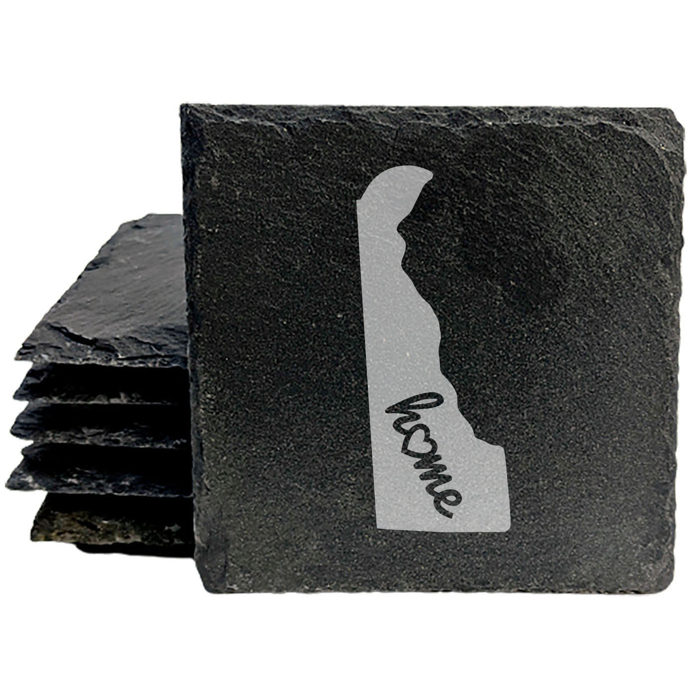 Rustic Slate Coasters Set of 4, Round 4" with Delaware 'Home' Heart Design, Perfect for Holidays, Birthdays, Housewarming Gifts, She-Shed or Man Cave, Made in Oregon, USA, Natural Chipped Edge