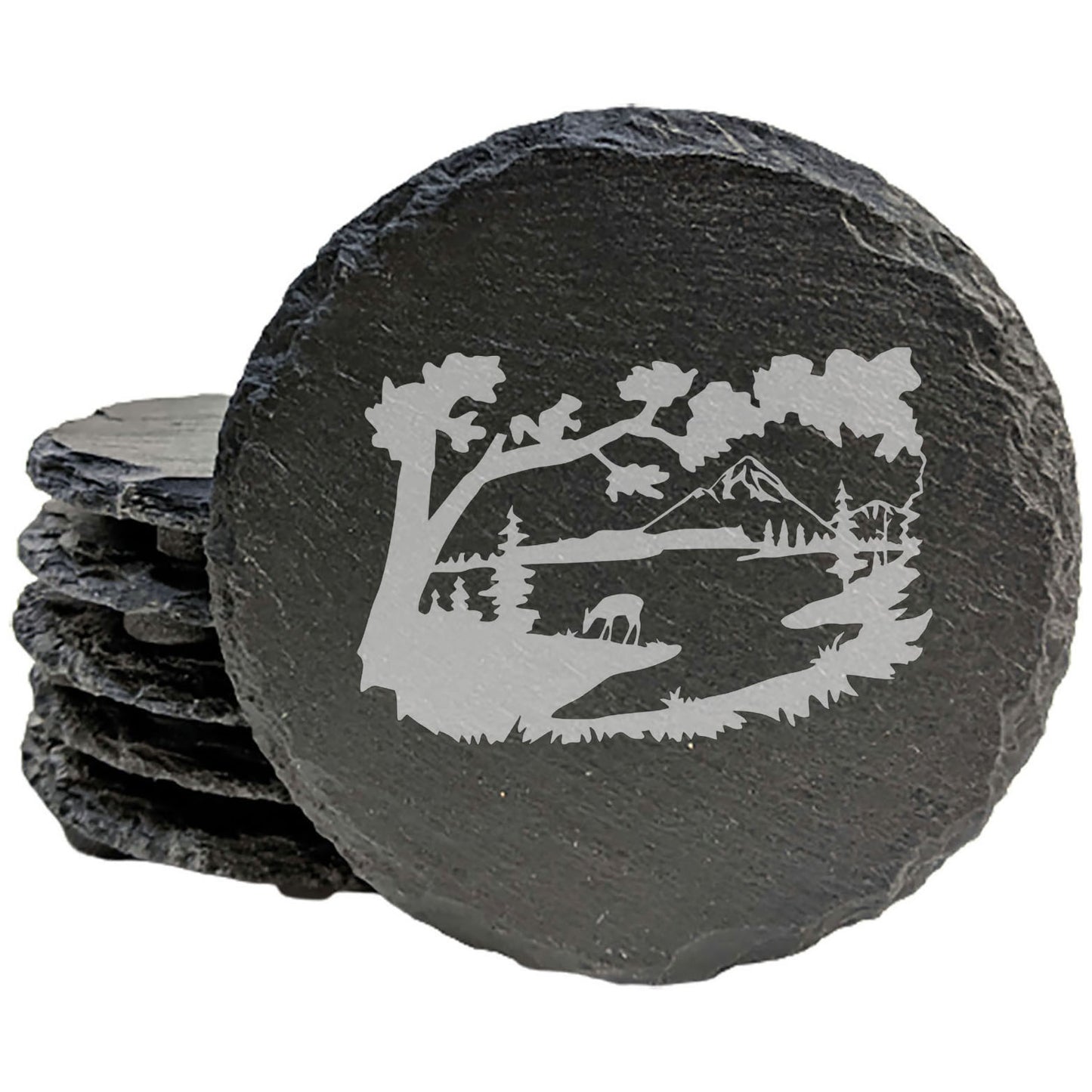 Serene Escape: Conversation-Starting Coasters with Laser-Etched Mountain Scenes
