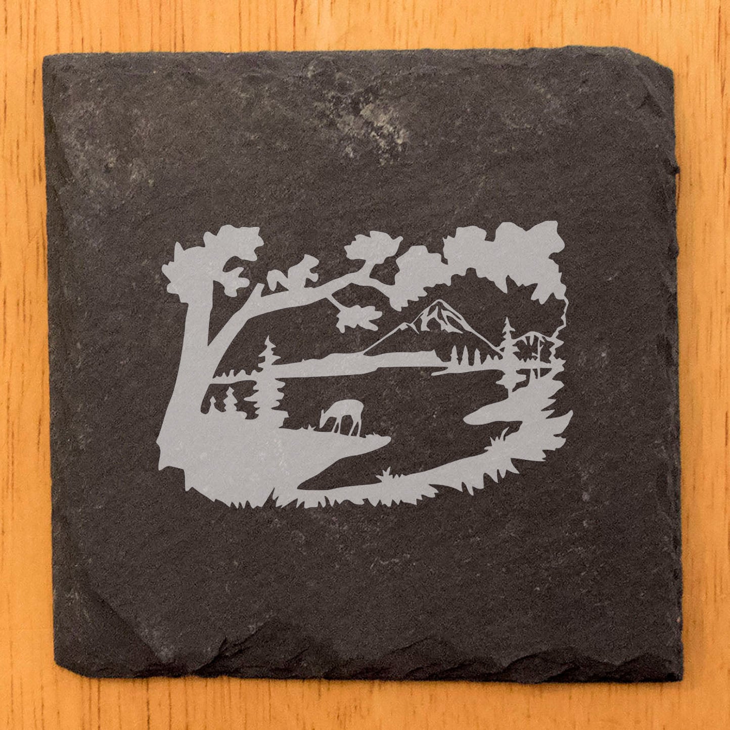 Serene Escape: Conversation-Starting Coasters with Laser-Etched Mountain Scenes