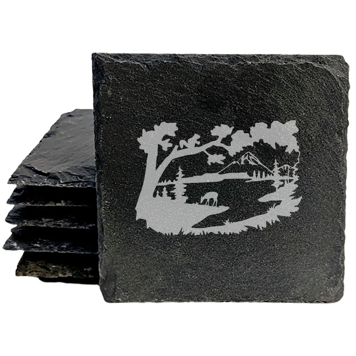 Serene Escape: Conversation-Starting Coasters with Laser-Etched Mountain Scenes