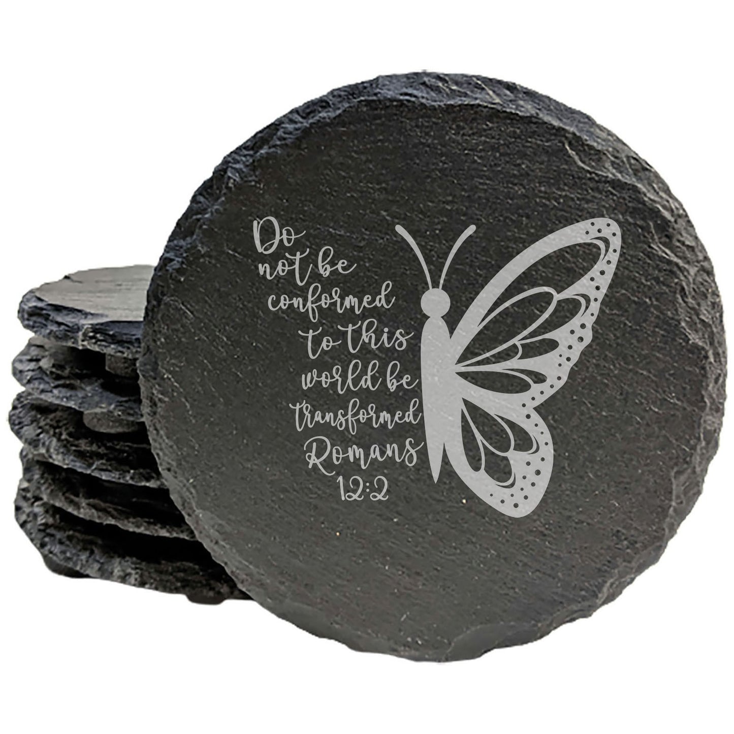 Faith and Hope: Laser Etched Unique Coasters Combining Art & Romans 12:2 Message