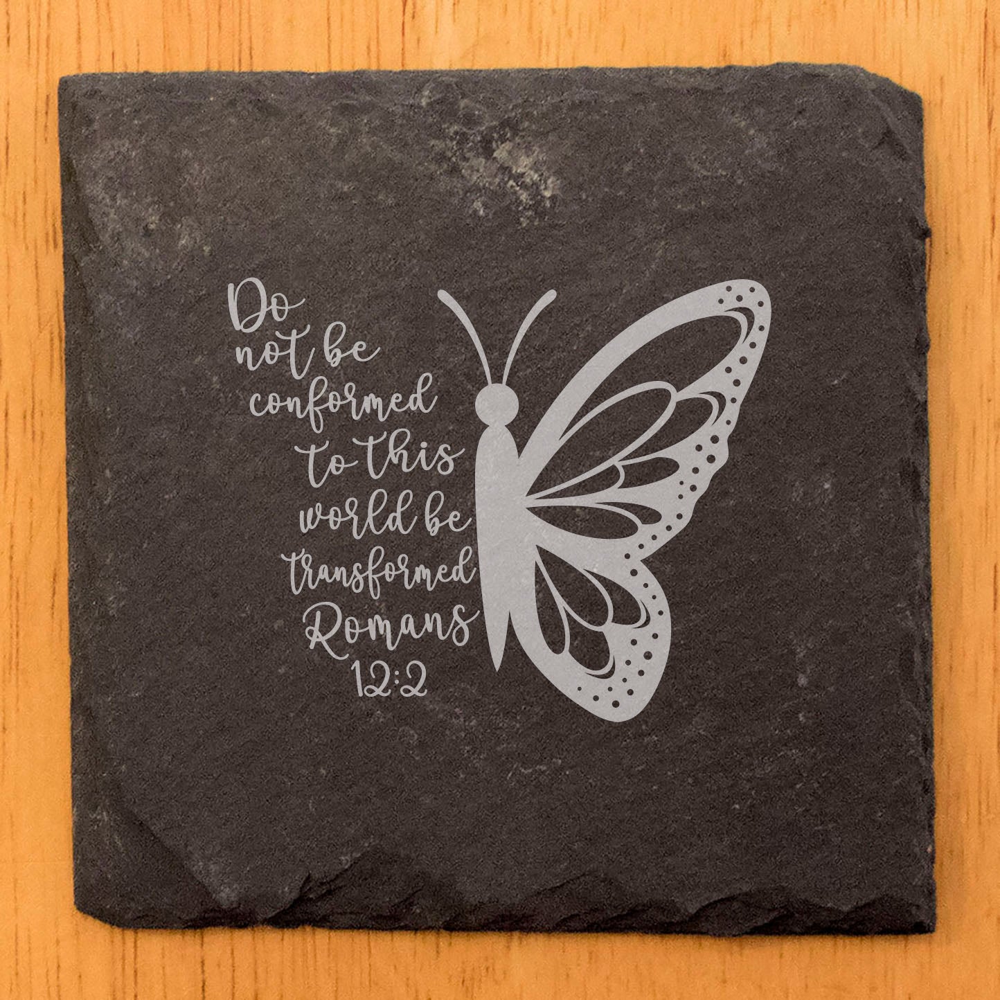 Faith and Hope: Laser Etched Unique Coasters Combining Art & Romans 12:2 Message