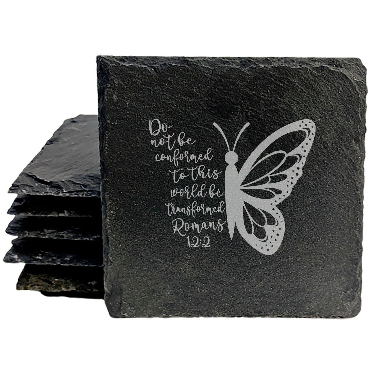 Faith and Hope: Laser Etched Unique Coasters Combining Art & Romans 12:2 Message