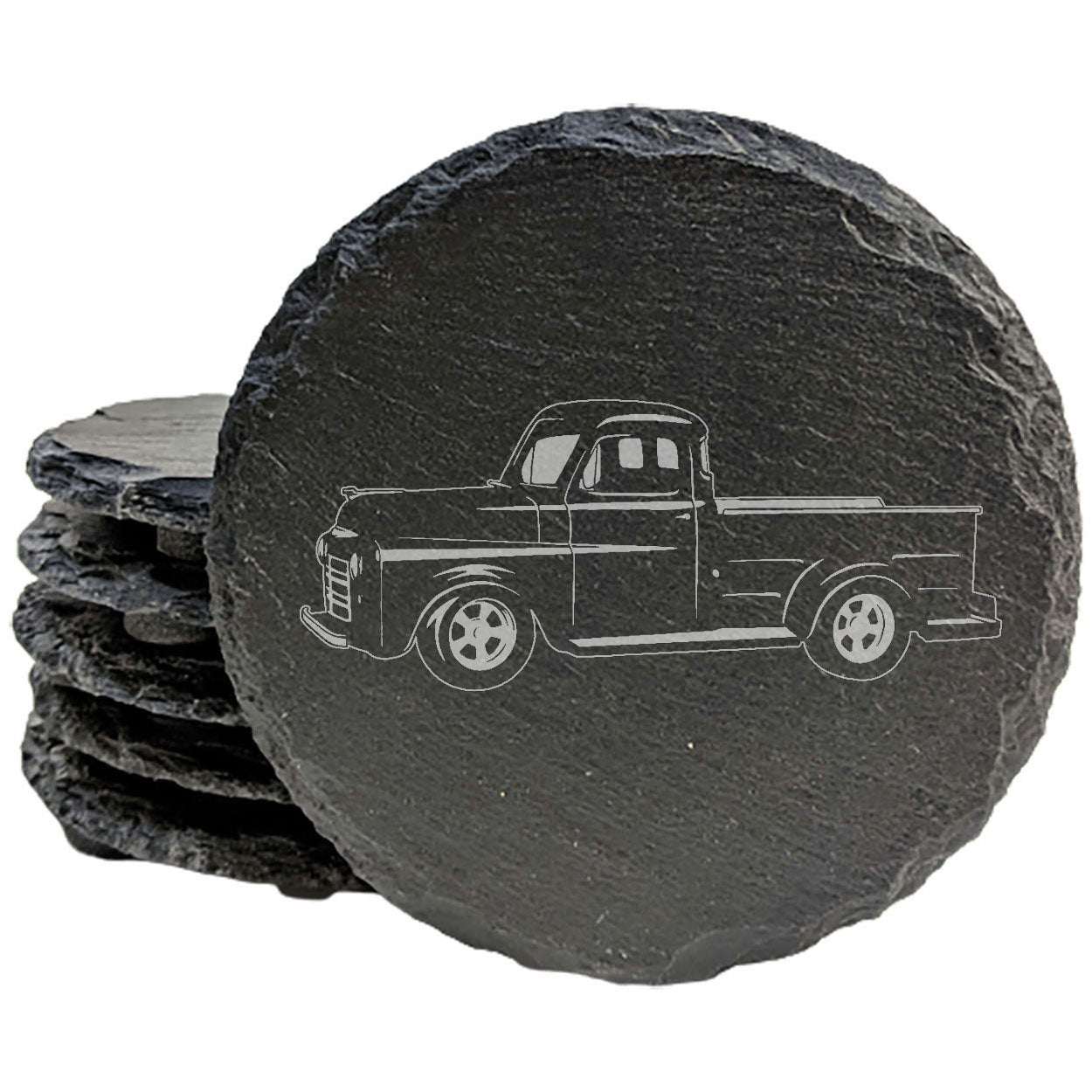 Vintage Vibes: Rustic Slate Coasters Set with 1949 Dodge B1B Pickup Laser Etching | Set of Drink Coasters for Classic Car Enthusiasts!