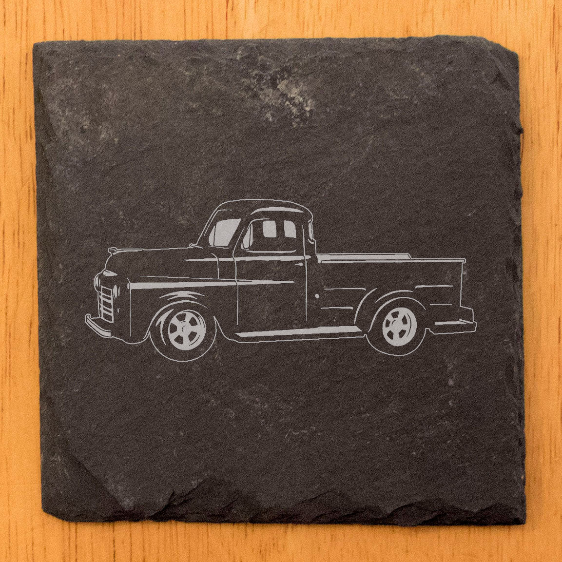 Vintage Vibes: Rustic Slate Coasters Set with 1949 Dodge B1B Pickup Laser Etching | Set of Drink Coasters for Classic Car Enthusiasts!