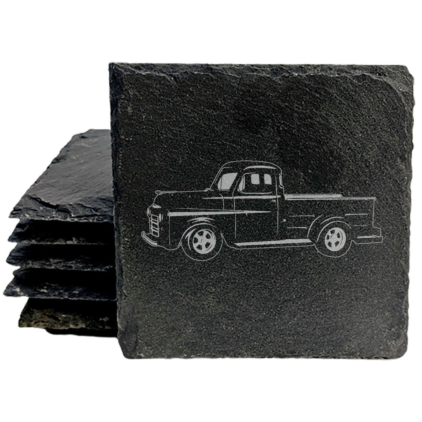 Vintage Vibes: Rustic Slate Coasters Set with 1949 Dodge B1B Pickup Laser Etching | Set of Drink Coasters for Classic Car Enthusiasts!
