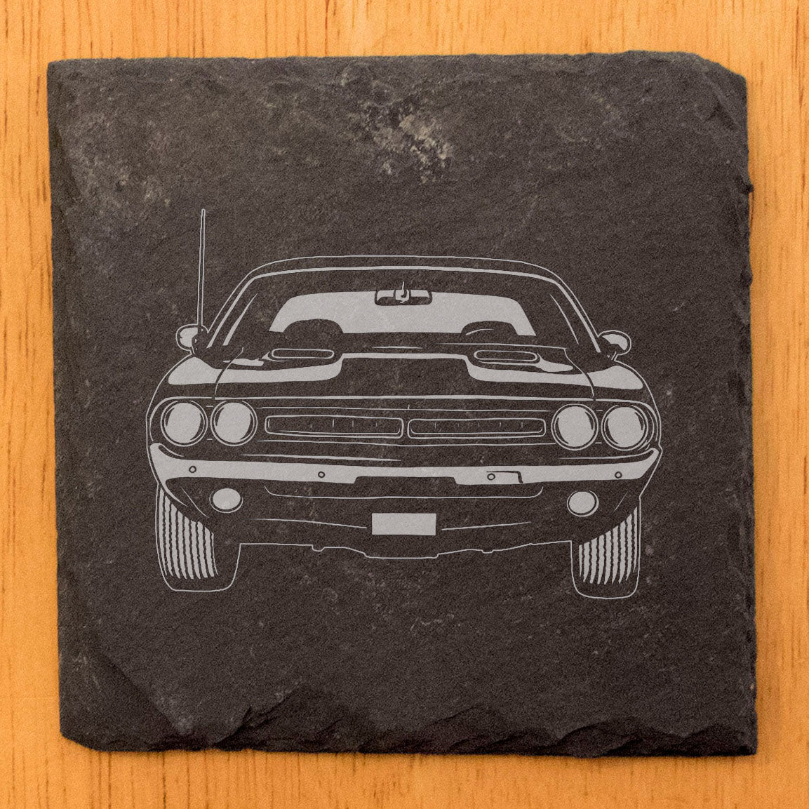 Vintage Charm: Rustic Slate Coasters Laser Etched 1971 Dodge Challenger Hemi 3 Design
