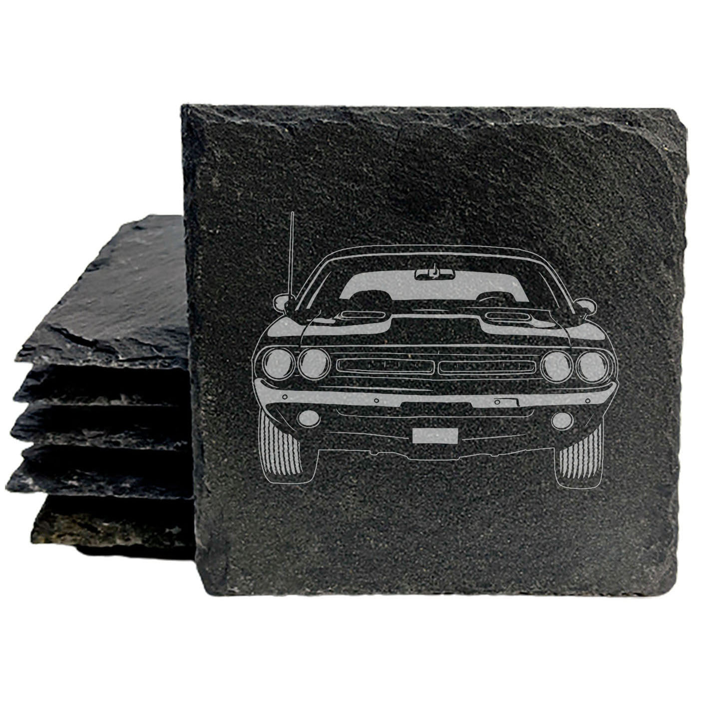 Vintage Charm: Rustic Slate Coasters Laser Etched 1971 Dodge Challenger Hemi 3 Design