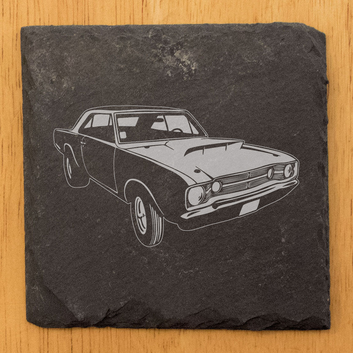 Rustic Gray Slate Coasters with 1968 Dodge Dart 426 Hemi Design | All-Occasion Gift Set of 4 for Holidays, Birthdays & Housewarming | Made in Oregon USA by Small Business | Round or Square Options
