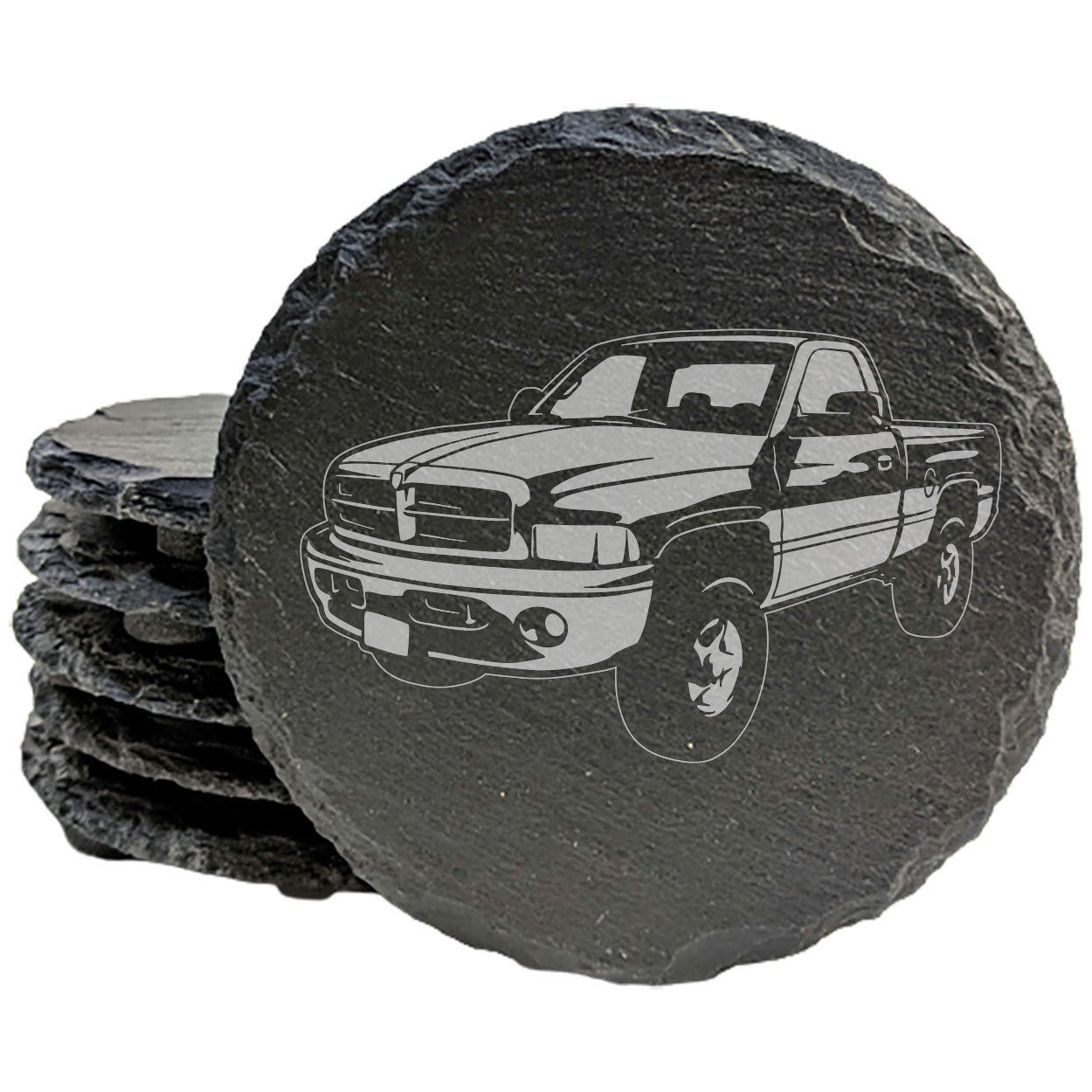 Rustic Gray Slate Coasters Set of 4 with Laser Etched 2001 Dodge Ram Design, All-Occasion Gift for Holidays Birthdays Housewarming She-Shed Man Cave, Made in Oregon USA by Small Business