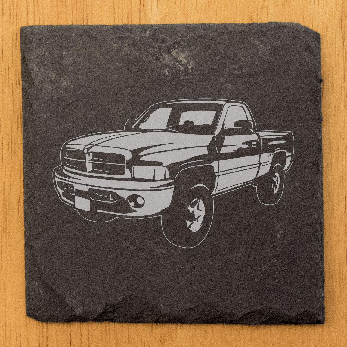 Rustic Gray Slate Coasters Set of 4 with Laser Etched 2001 Dodge Ram Design, All-Occasion Gift for Holidays Birthdays Housewarming She-Shed Man Cave, Made in Oregon USA by Small Business