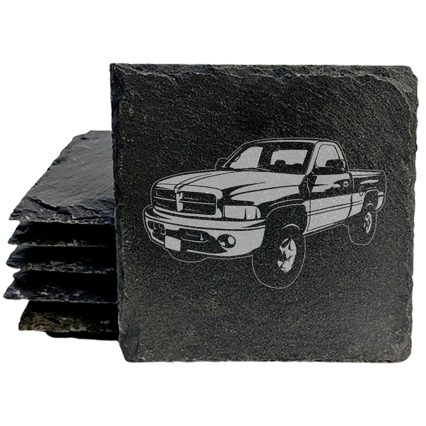 Rustic Gray Slate Coasters Set of 4 with Laser Etched 2001 Dodge Ram Design, All-Occasion Gift for Holidays Birthdays Housewarming She-Shed Man Cave, Made in Oregon USA by Small Business