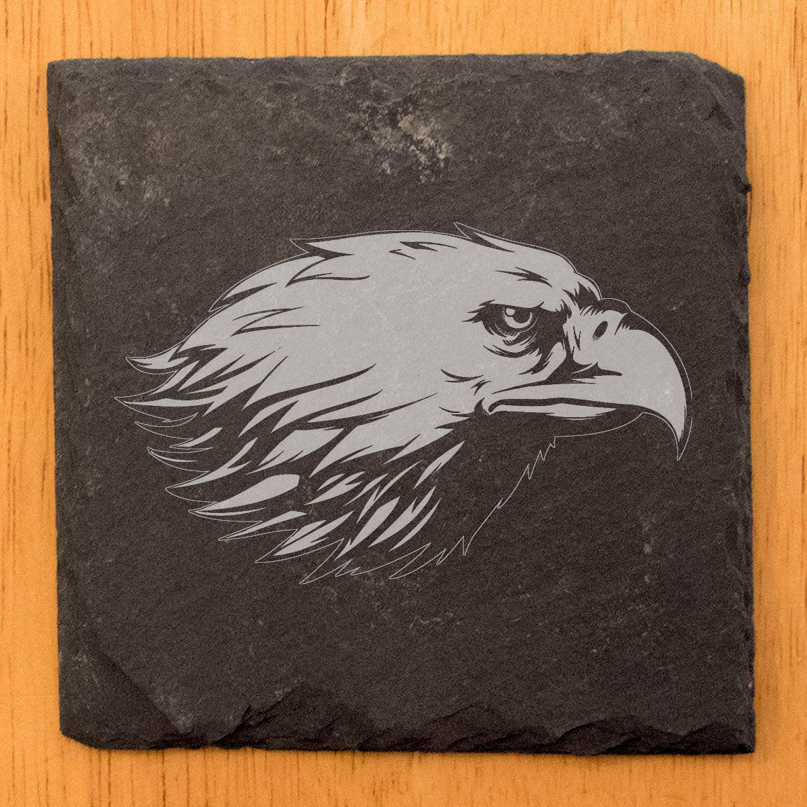 Rustic Elegance Meets Fierce Spirit: Natural Gray Slate Coasters with Bald Eagle Design