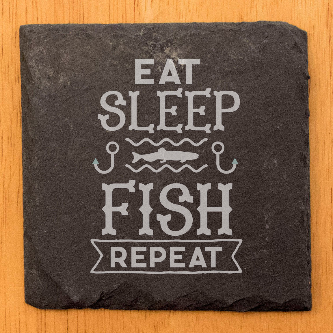 Life's Simple Pleasures: "Eat, Sleep, Fish, Repeat" Laser-Etched Slate Coasters