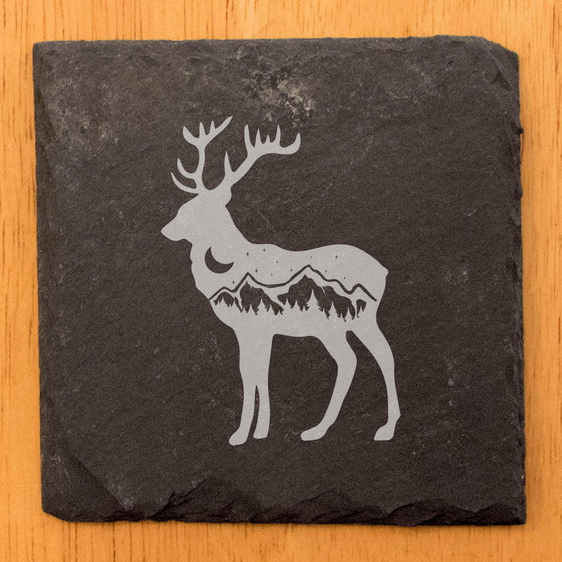 Majestic Majesty: Laser-Etched Elk & Mountain Slate Coasters - Nature's Beauty