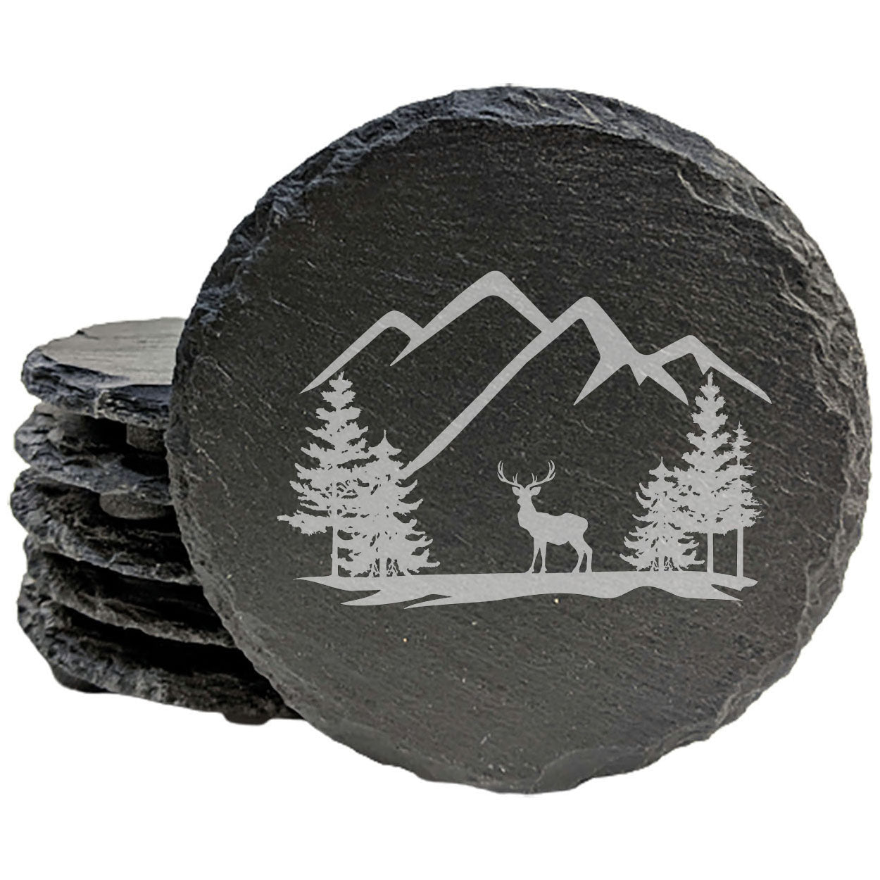 Wild Beauty: Majestic Elk & Mountain Laser-Etched Coasters - Elevate Your Table