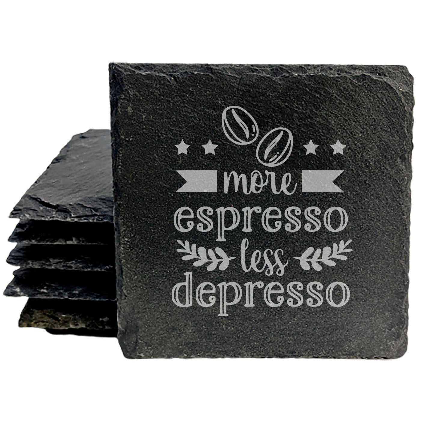 Fuel Your Day with Laughter: "More Espresso Less Depresso" Slate Coasters