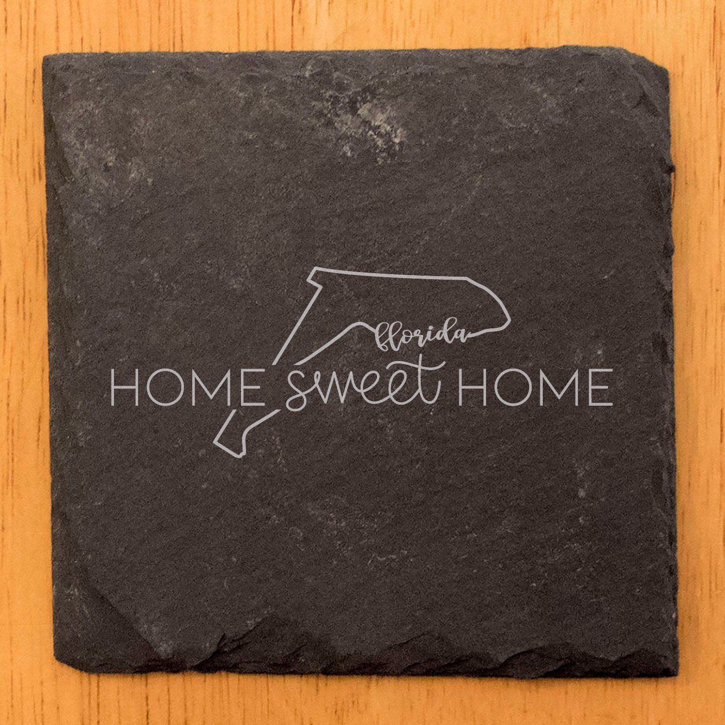 Rustic Slate Coasters Set of 4, Round 4" with 'Home Sweet Home' Florida Design, Perfect Gift for Holidays, Birthdays, Housewarming, She-Shed, Man Cave, Made in Oregon, USA, Natural Chipped Edge