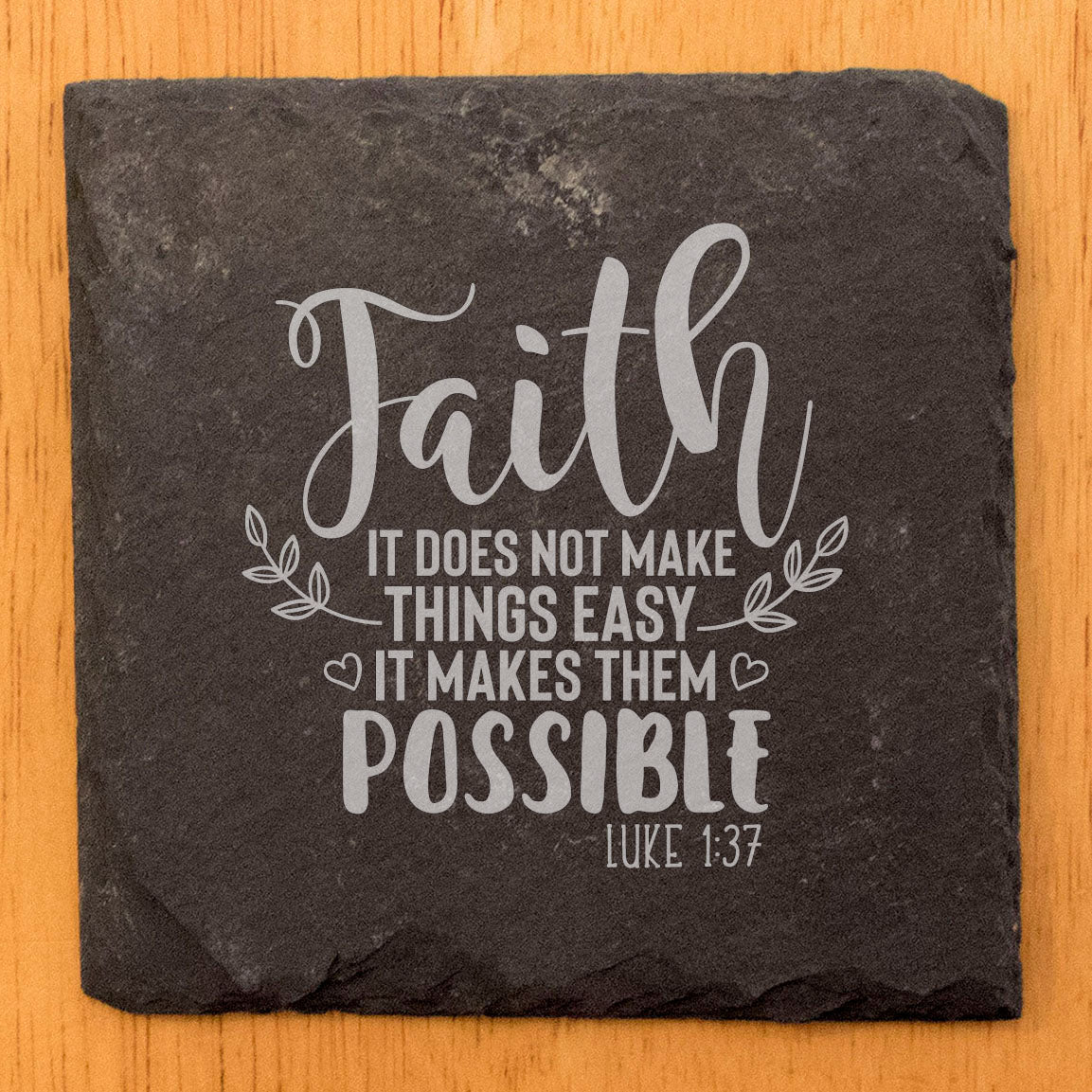 Faith and Hope: Laser Etched Scripture Coasters: "Luke 1:37" - Uplifting Faith Quote for Home