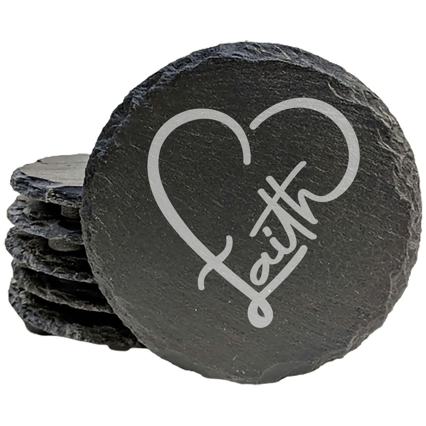 Laser Engraved Heart Coasters: "Faith" Design - Uplifting Home Decor