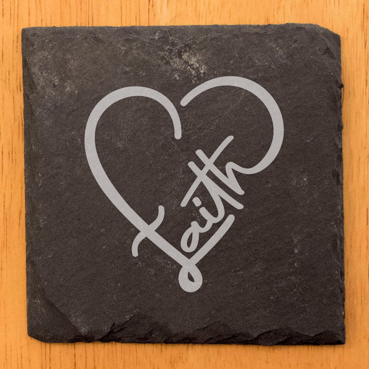 Laser Engraved Heart Coasters: "Faith" Design - Uplifting Home Decor