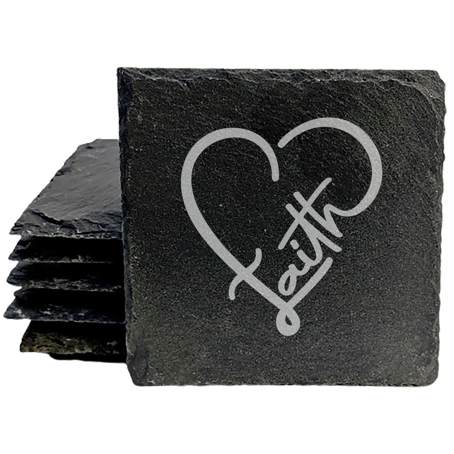 Laser Engraved Heart Coasters: "Faith" Design - Uplifting Home Decor