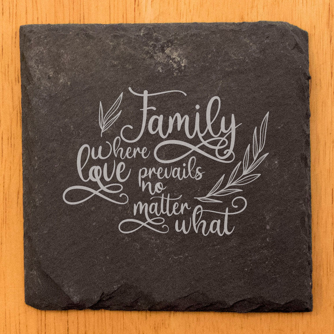 Family Love Prevails Coasters: Rustic Slate with Enduring Love Quote