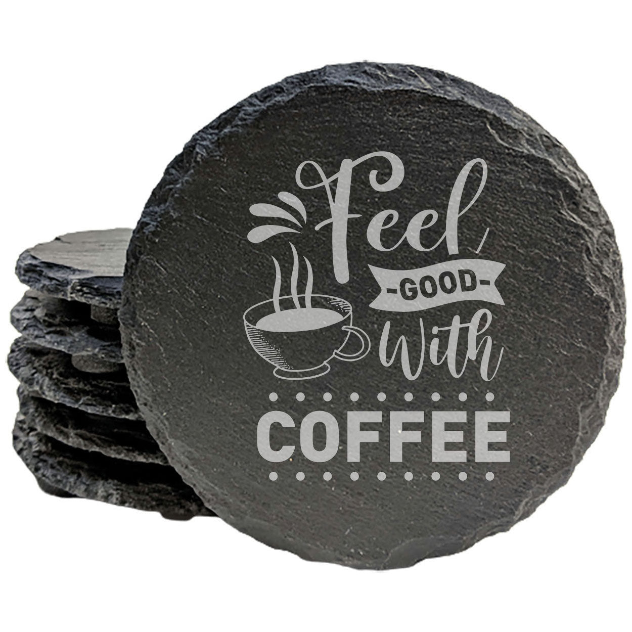 Feel Good with Coffee Coasters: Rustic Slate with Coffee Cup Design