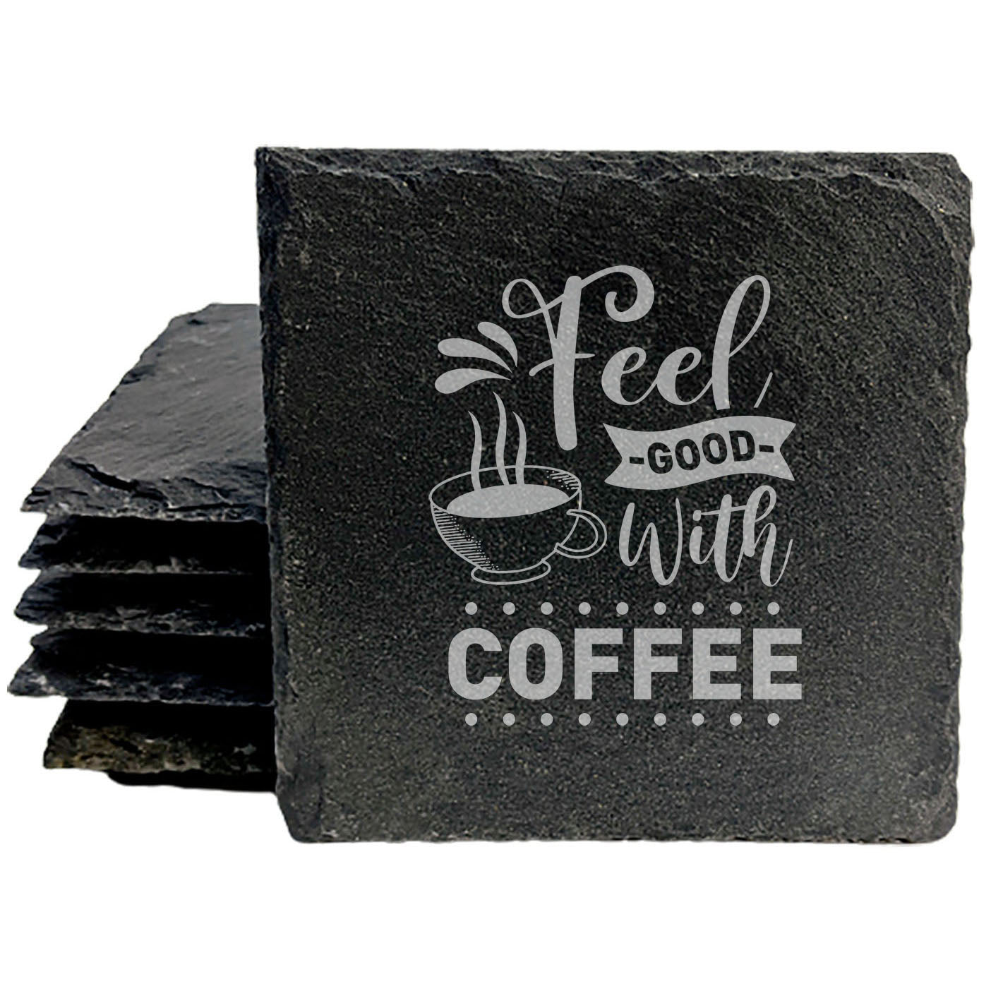 Feel Good with Coffee Coasters: Rustic Slate with Coffee Cup Design