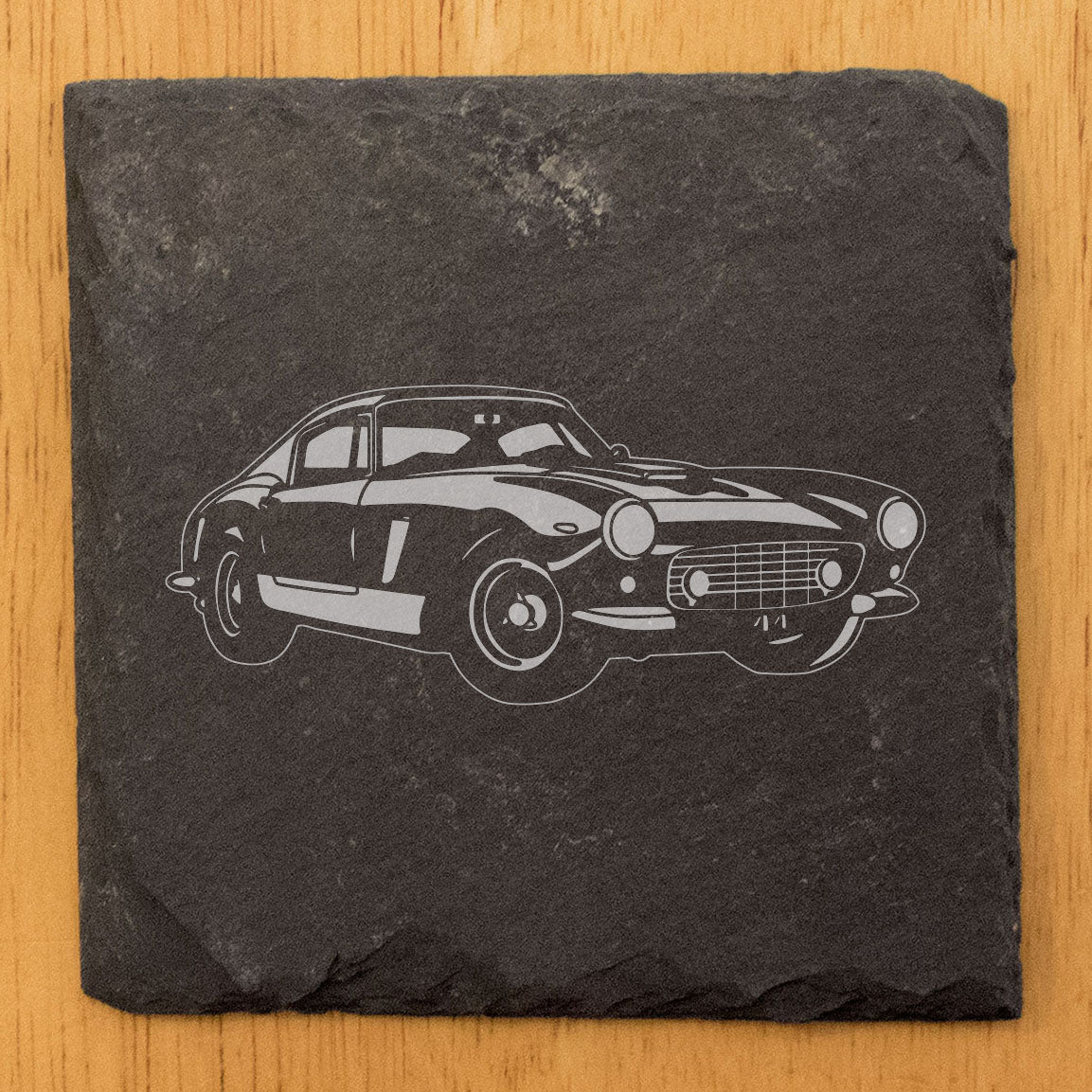 Rustic Gray Slate Coasters Set of 4 with Ferrari 250 GTO Design - Perfect for Man Cave She-Shed Gifts, Birthday & Housewarming - Round/Square Options Made in Oregon USA by Small Business