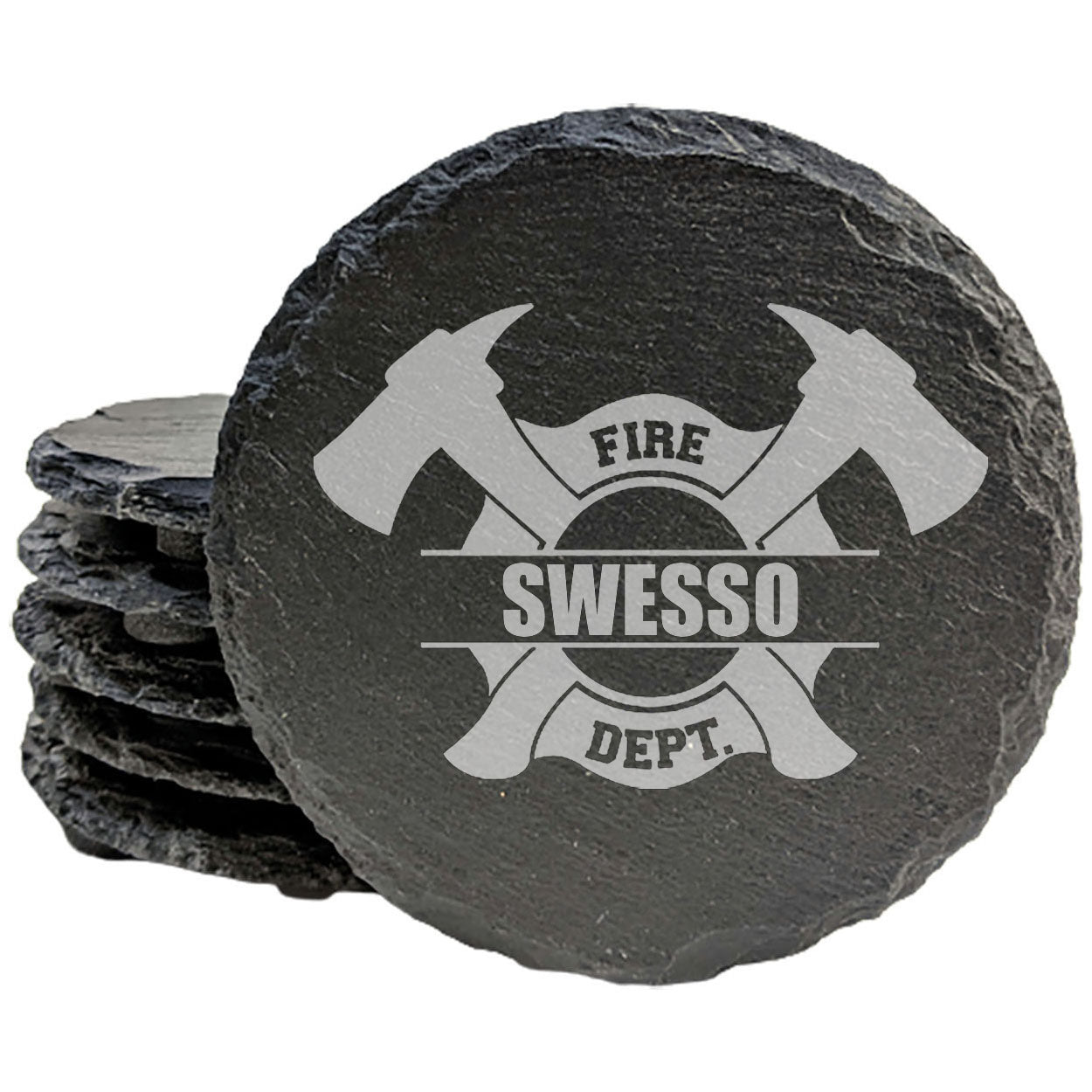 Firefighter Family Pride: Personalized Slate Coasters with Maltese Cross & Split Monogram - set of 4