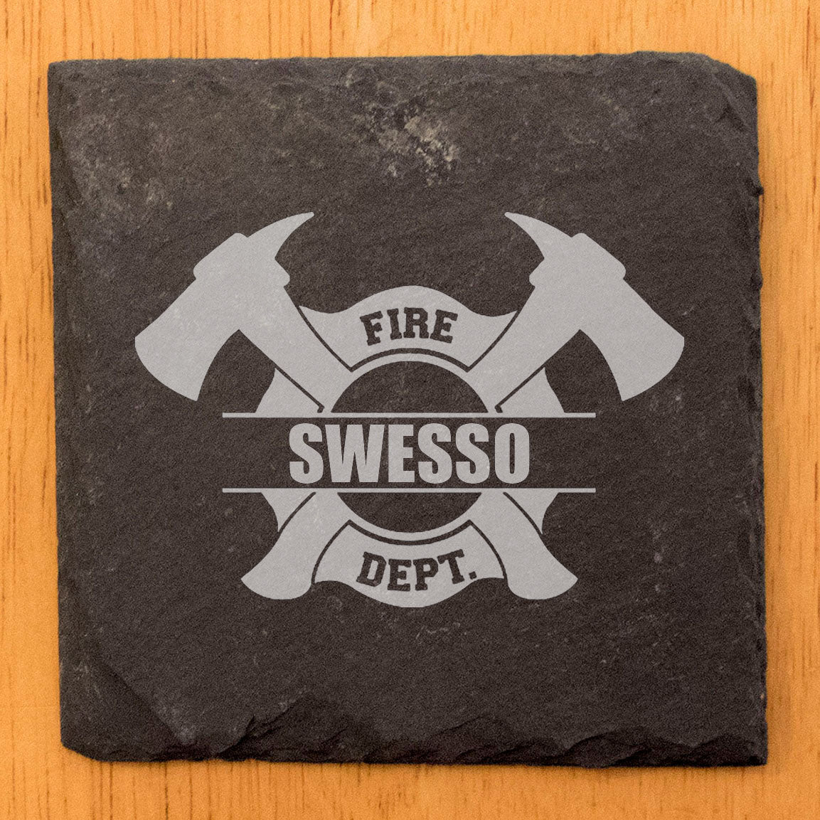Firefighter Family Pride: Personalized Slate Coasters with Maltese Cross & Split Monogram - set of 4