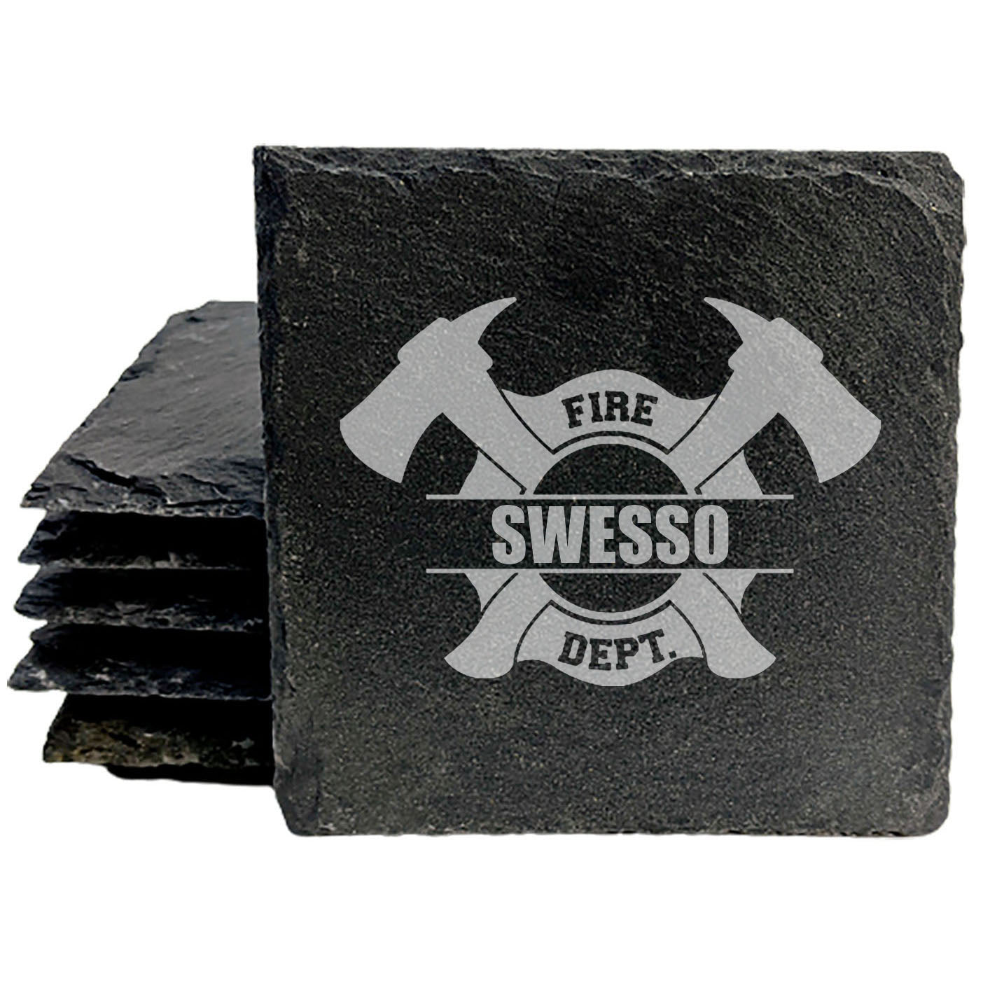 Firefighter Family Pride: Personalized Slate Coasters with Maltese Cross & Split Monogram - set of 4