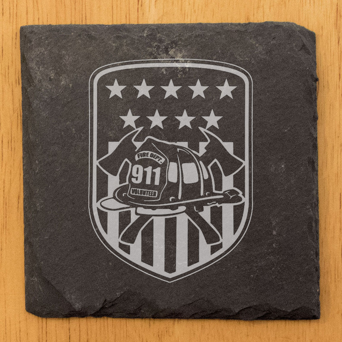 Laser Etched Slate Coasters - Firefighter Tribute, American Flag