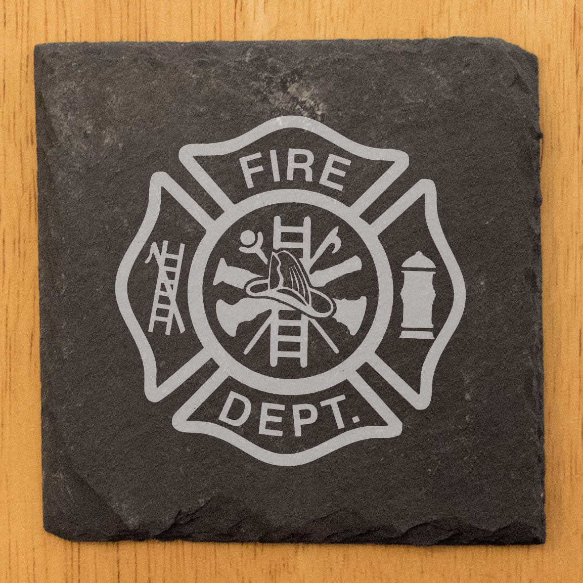 Firefighter Coasters: Maltese Cross - Rustic Slate, Laser Etched