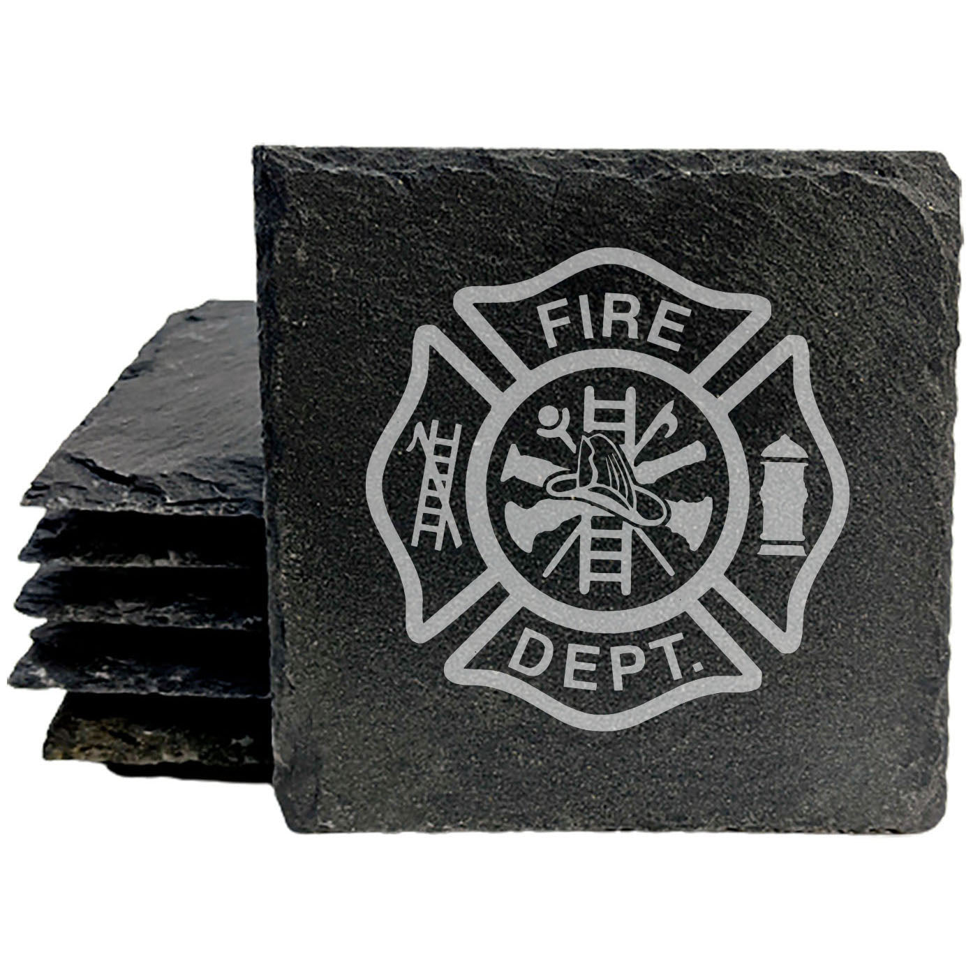 Firefighter Coasters: Maltese Cross - Rustic Slate, Laser Etched