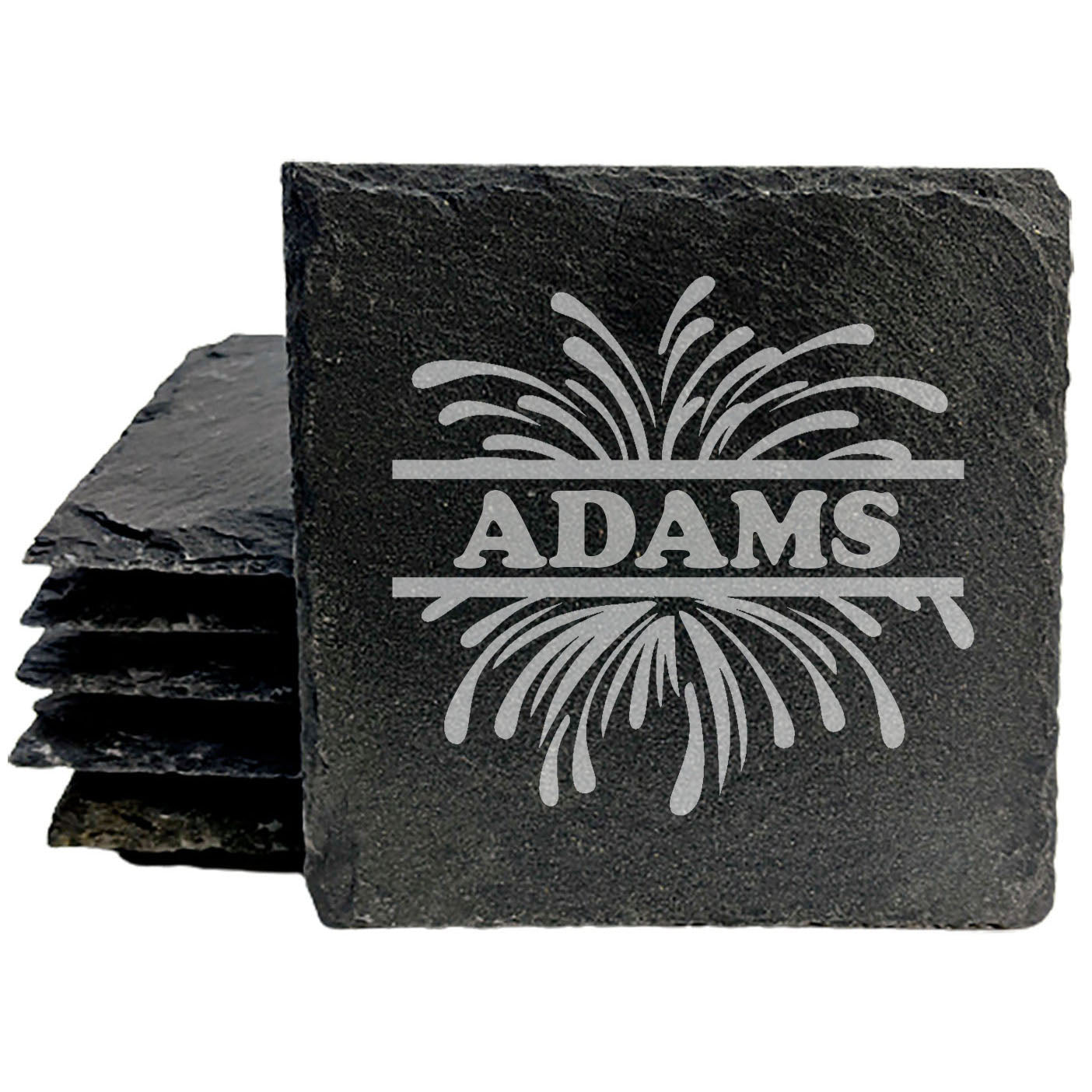 Let Freedom Ring: Personalized Fireworks Coasters with Split Monogram