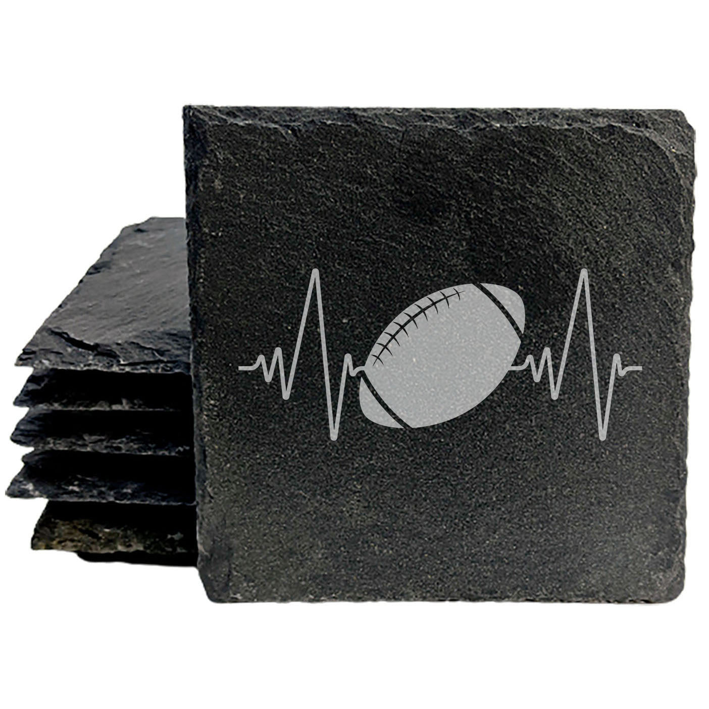 Laser Etched Slate Coasters: My Heart Beats Football - EKG Design
