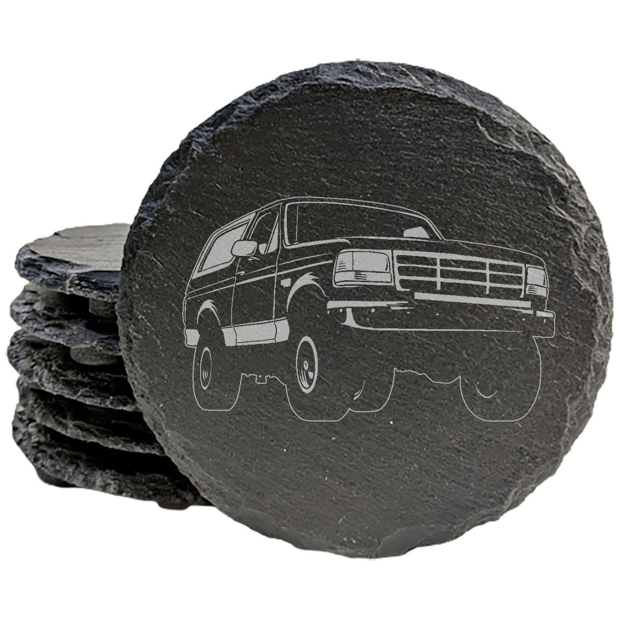 Vintage Vibes: Rustic Slate Coasters - Laser-Etched 1995 Ford Bronco Design Set for Classic Car Enthusiasts!