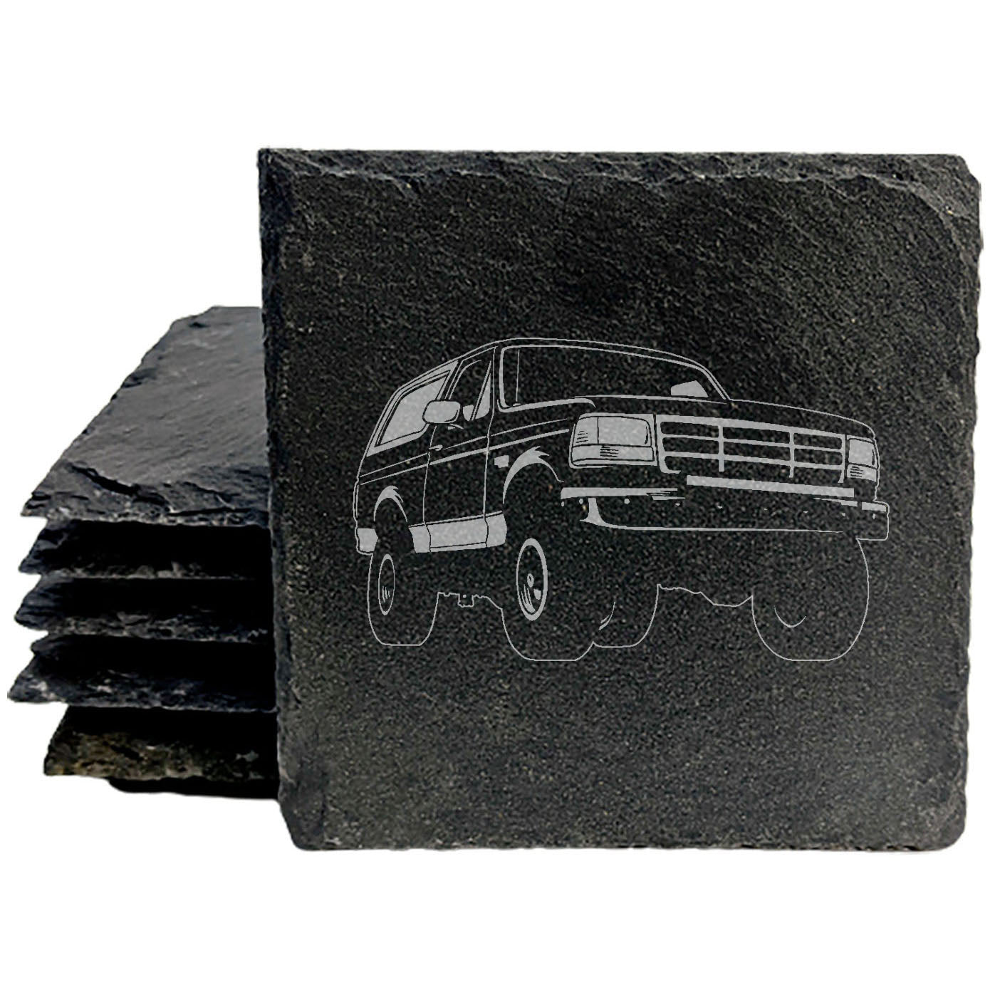 Vintage Vibes: Rustic Slate Coasters - Laser-Etched 1995 Ford Bronco Design Set for Classic Car Enthusiasts!