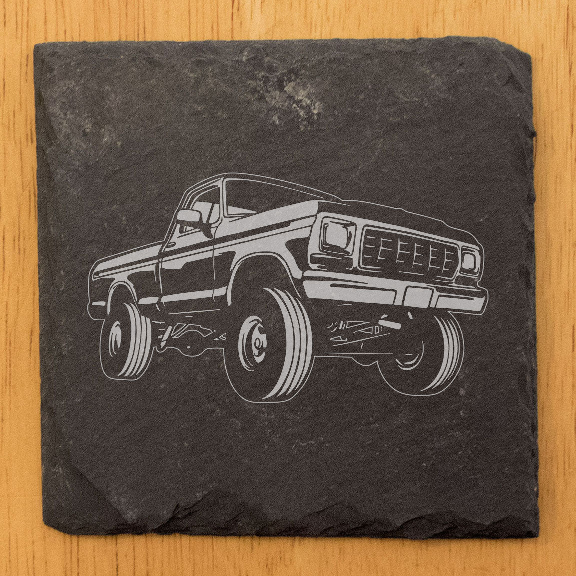 Rustic Gray Slate Coasters Set of 4 with Laser Etched 1979 Ford F150 Design Perfect for Gift Giving Holidays Birthdays Housewarming She-Shed or Man Cave Made in Oregon USA Natural Chipped Edge