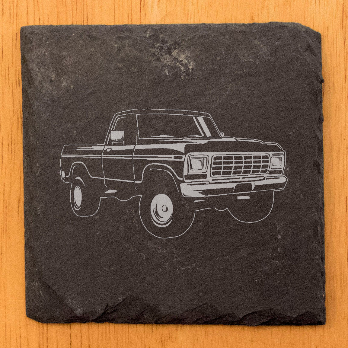 Rustic Slate Coasters Set | Laser-Etched 1970 Ford F150 Ranger Pickup Design | Vintage-Inspired Drink Coasters for Home Decor and Car Enthusiasts