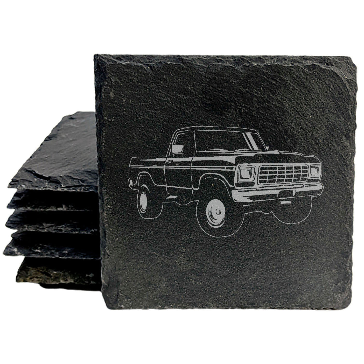 Rustic Slate Coasters Set | Laser-Etched 1970 Ford F150 Ranger Pickup Design | Vintage-Inspired Drink Coasters for Home Decor and Car Enthusiasts