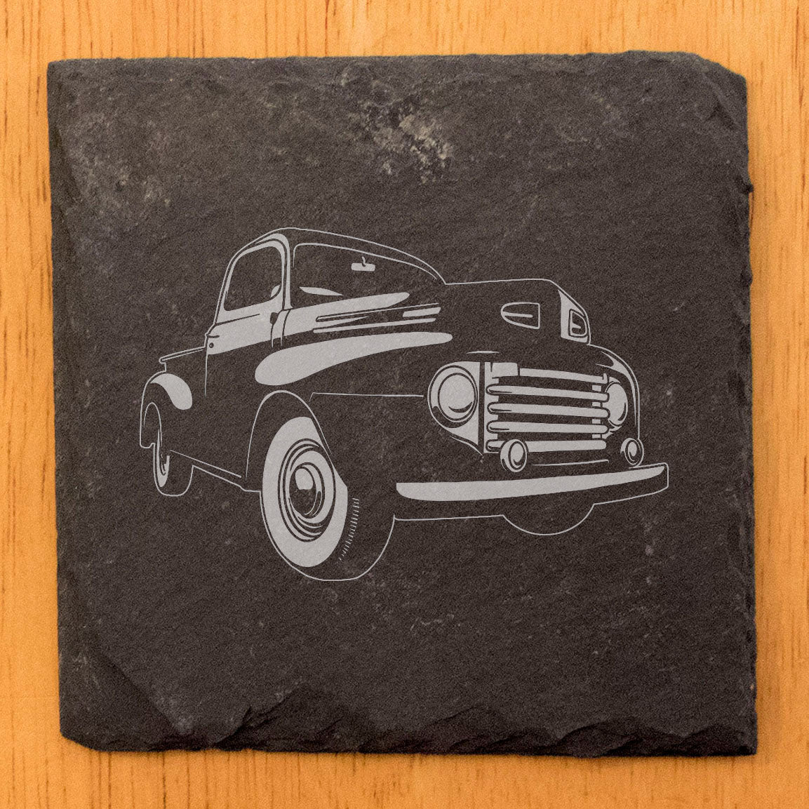 Vintage Ford F47 Pickup Design Rustic Slate Coasters | Laser Etched Drink Mats for Home Decor & Car Enthusiasts