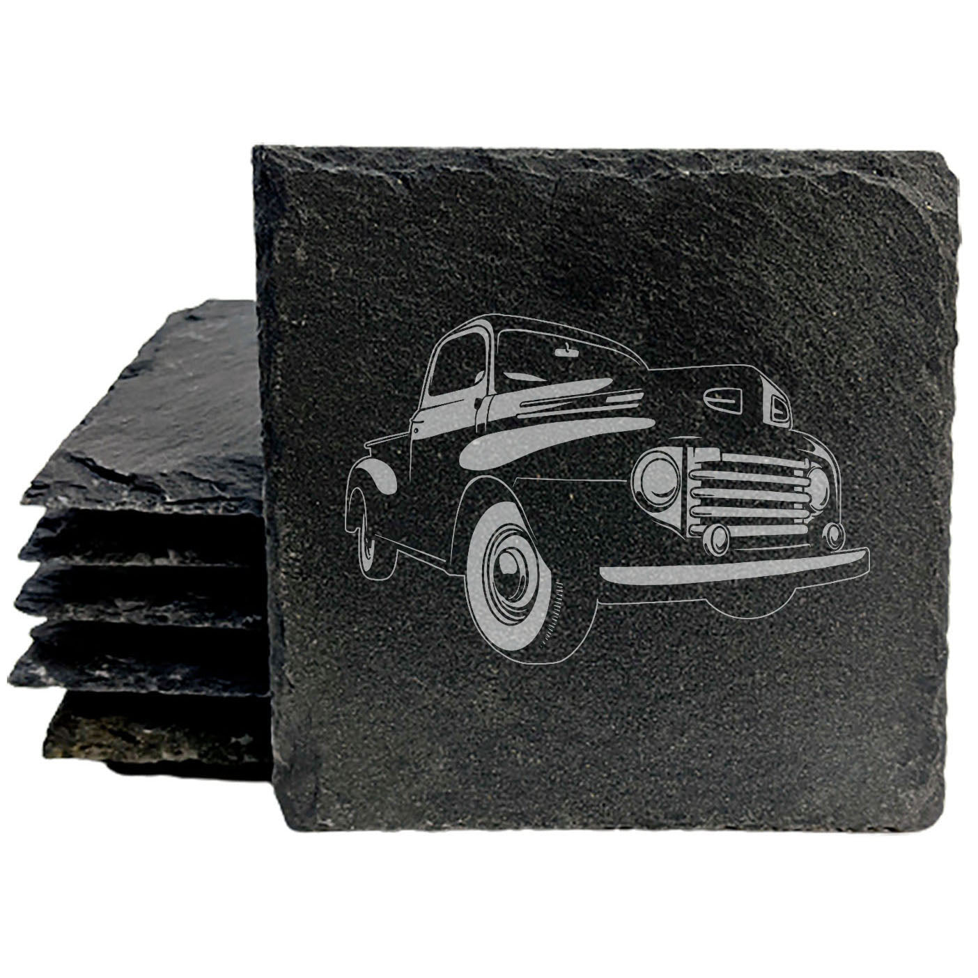 Vintage Ford F47 Pickup Design Rustic Slate Coasters | Laser Etched Drink Mats for Home Decor & Car Enthusiasts